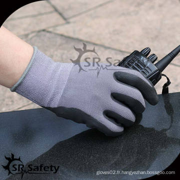 SRSAFETY Nylon en nylon tricoté et spandex doublé sous doublure en nitrile micro mousse sur gants de palme / mousse noire Gants de sécurité occidentaux